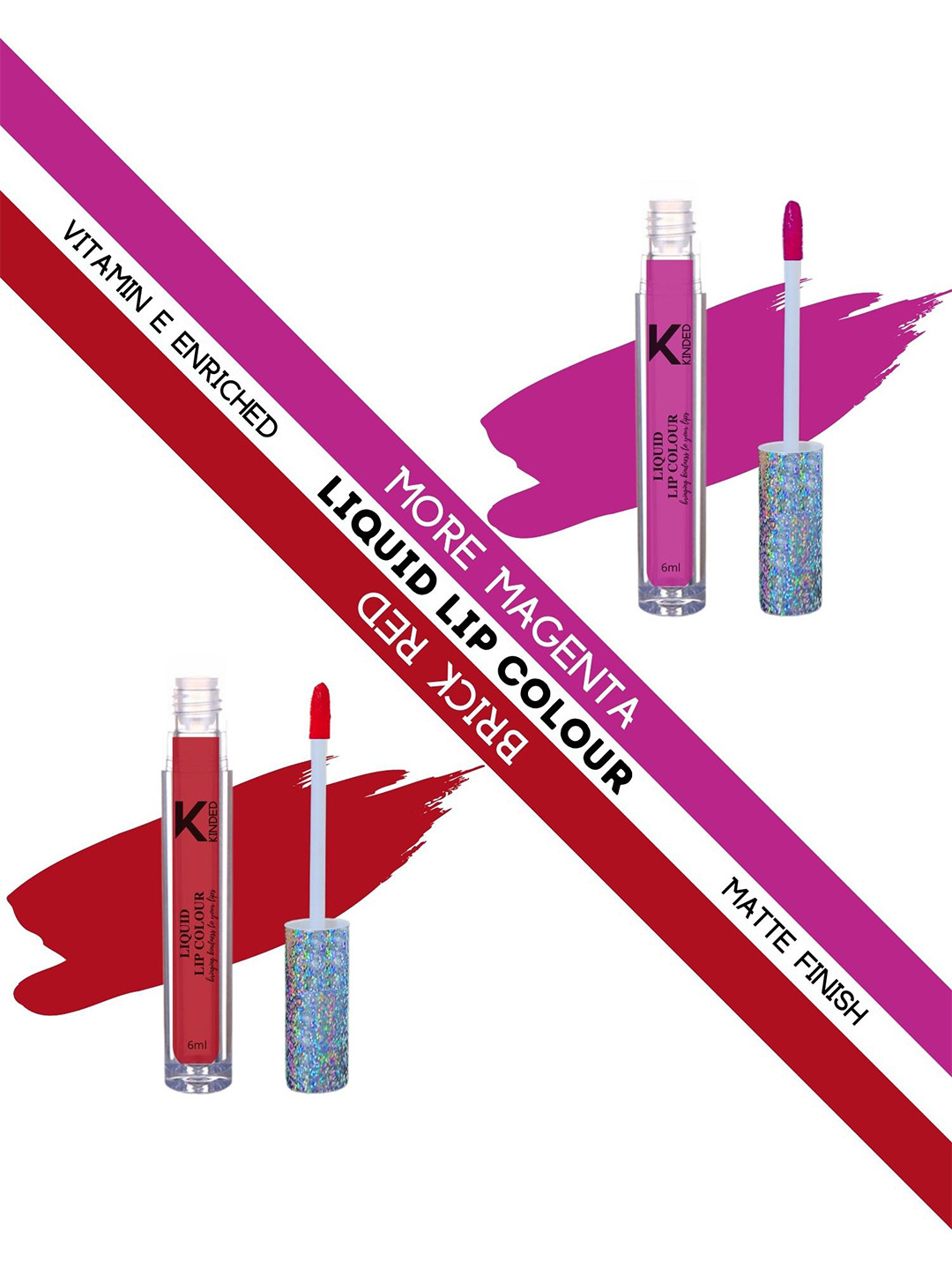 KINDED Set of 2 Vitamin E Matte Liquid Lip Colour 6 ml Each - More Magenta & Brick Red