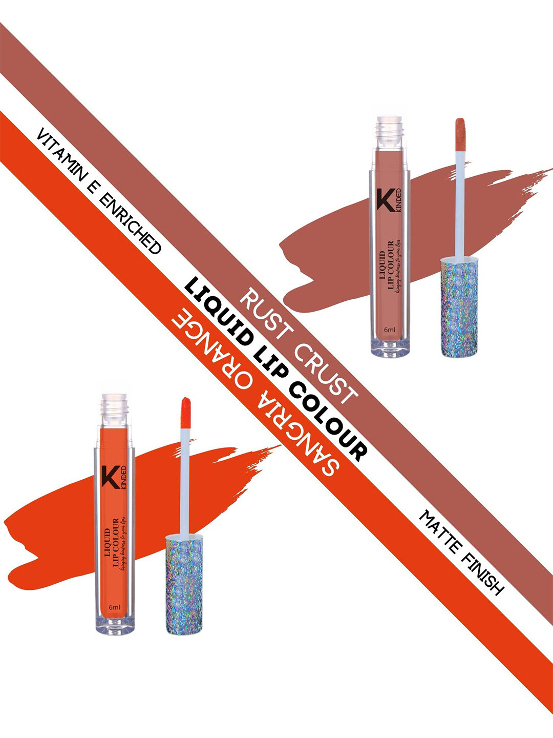 KINDED Set of 2 Vitamin E Liquid Lipstick 6ml Each - Rust Crust 05 & Sangria Orange 08