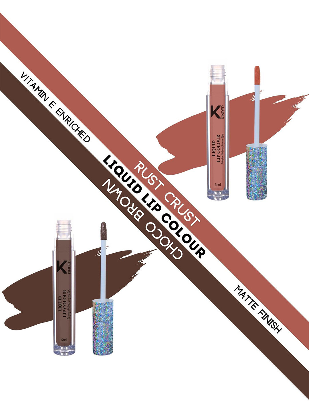 KINDED Set of 2 Vitamin E Matte Liquid Lip Colour 6 ml each - Rust Crust & Choco Brown