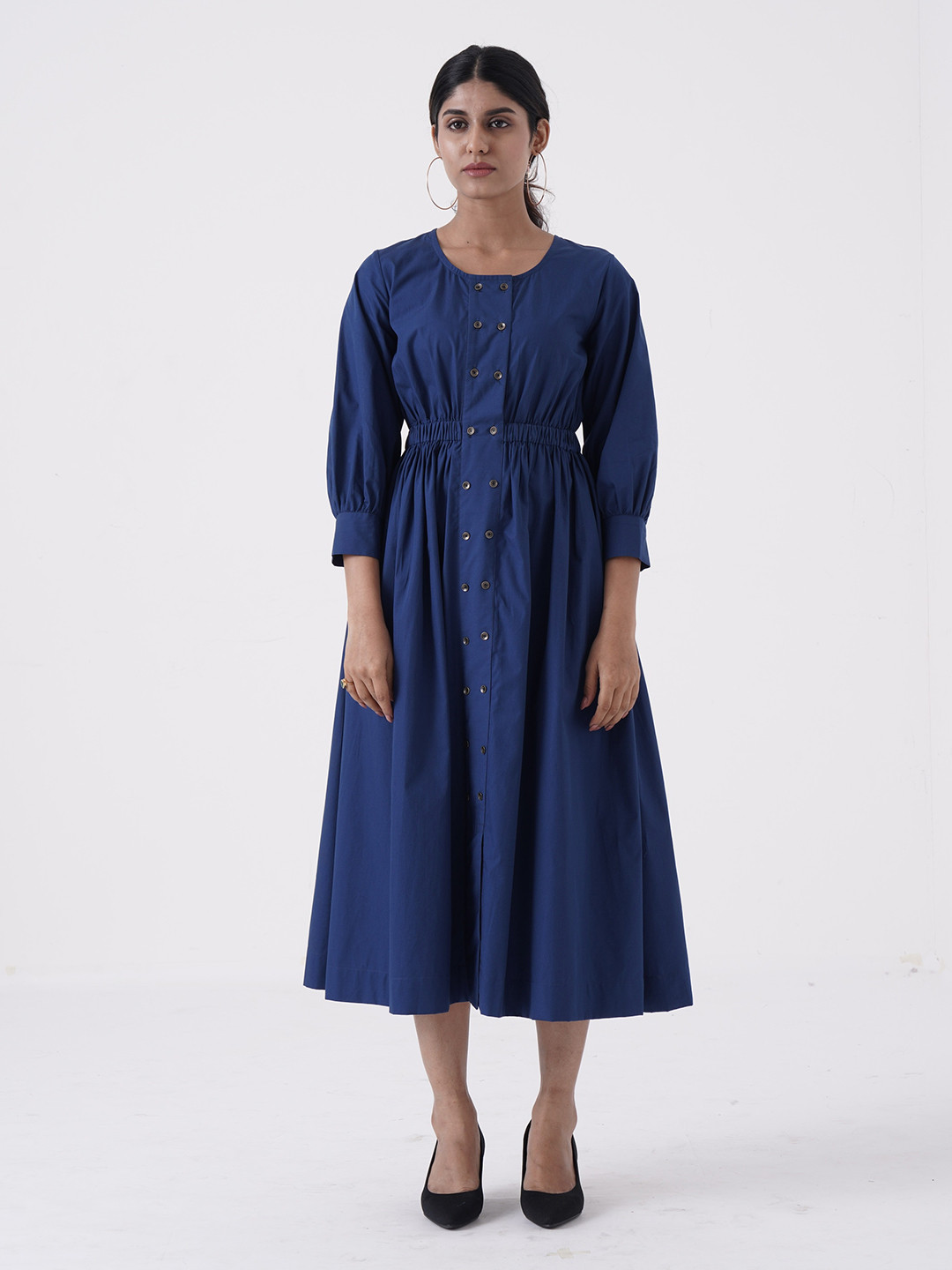 the kaatn trail Cuffed Sleeves Fit & Flare Midi Dress