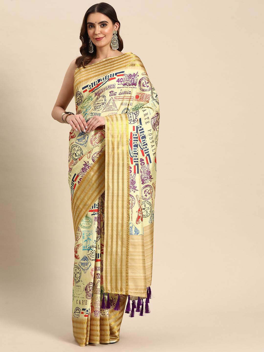 Silk Land Typography Chanderi Cotton Digital Print Saree