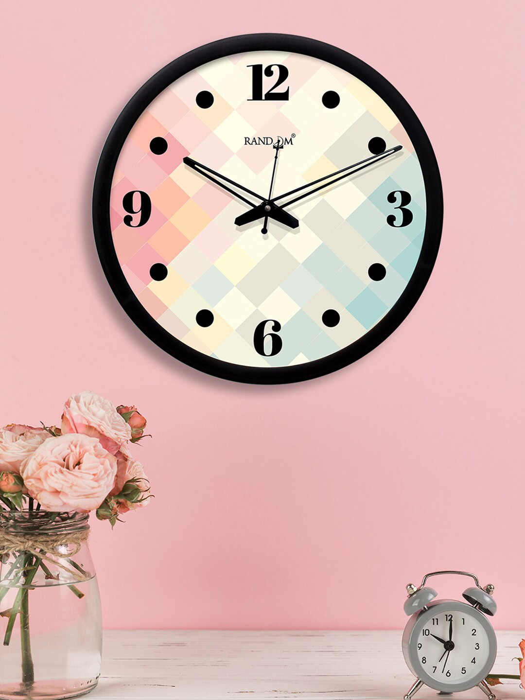 RANDOM Pink Plastic Large Display Round Battery Analogue Wall Clock-30cm