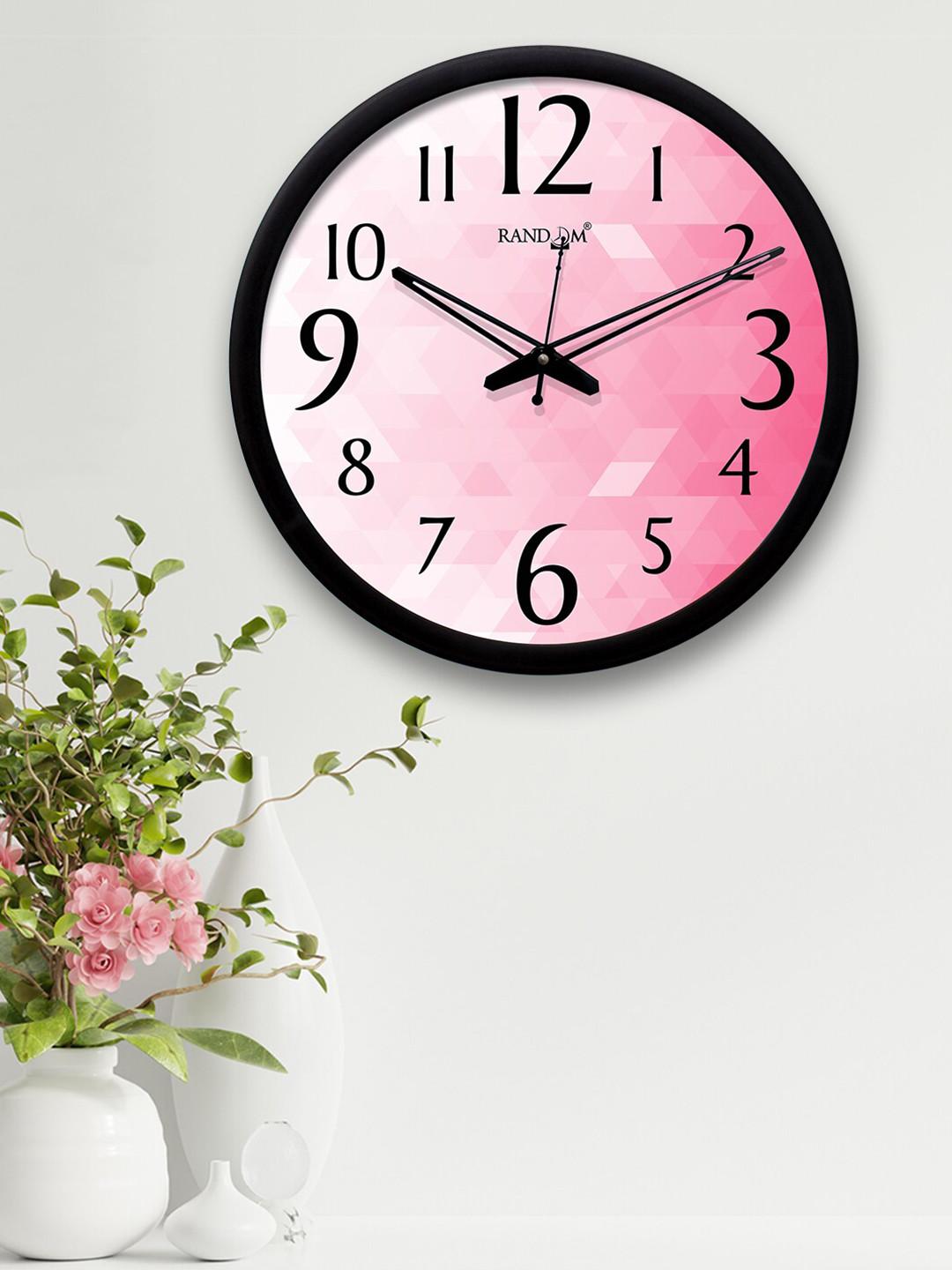 RANDOM Black & Pink Printed Analogue Contemporary Round Wall Clock