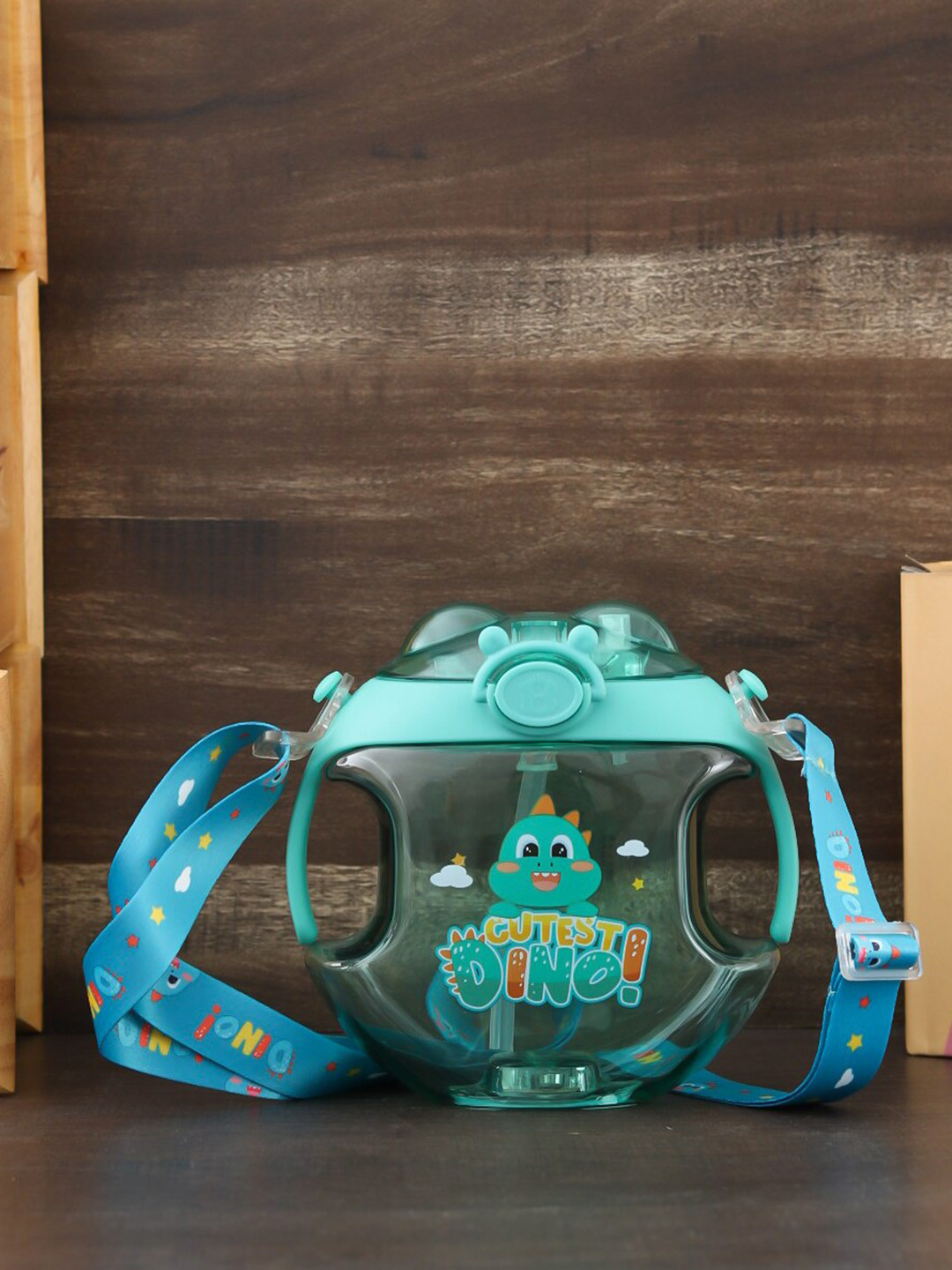 Yellow Bee Cutest Dino Blue Conversational Plastic Microwave Safe Flask - 450ml