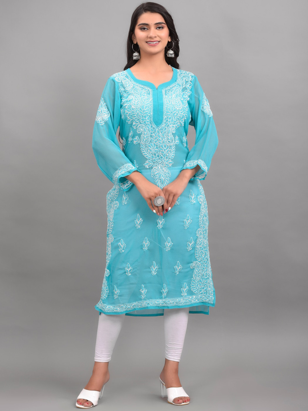 Apratim Ethnic Motifs Embroidered Chikankari Georgette Kurta