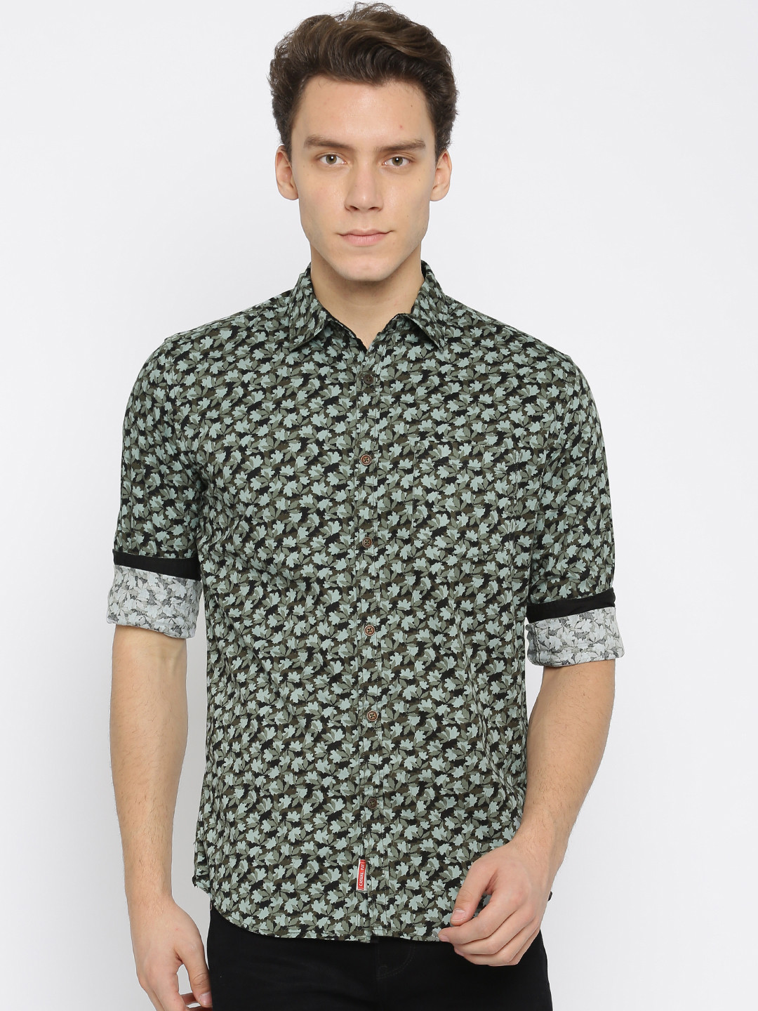 Nature Casuals Men Green & Black Regular Fit Printed Casual Shirt