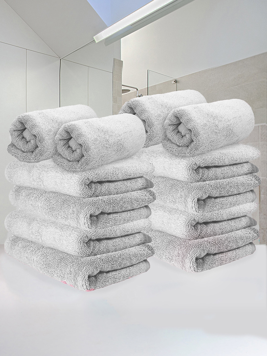 Heelium Grey Unisex Pack of 12 Bamboo Super Soft & Quick Drying Home & Gym Hand Towel