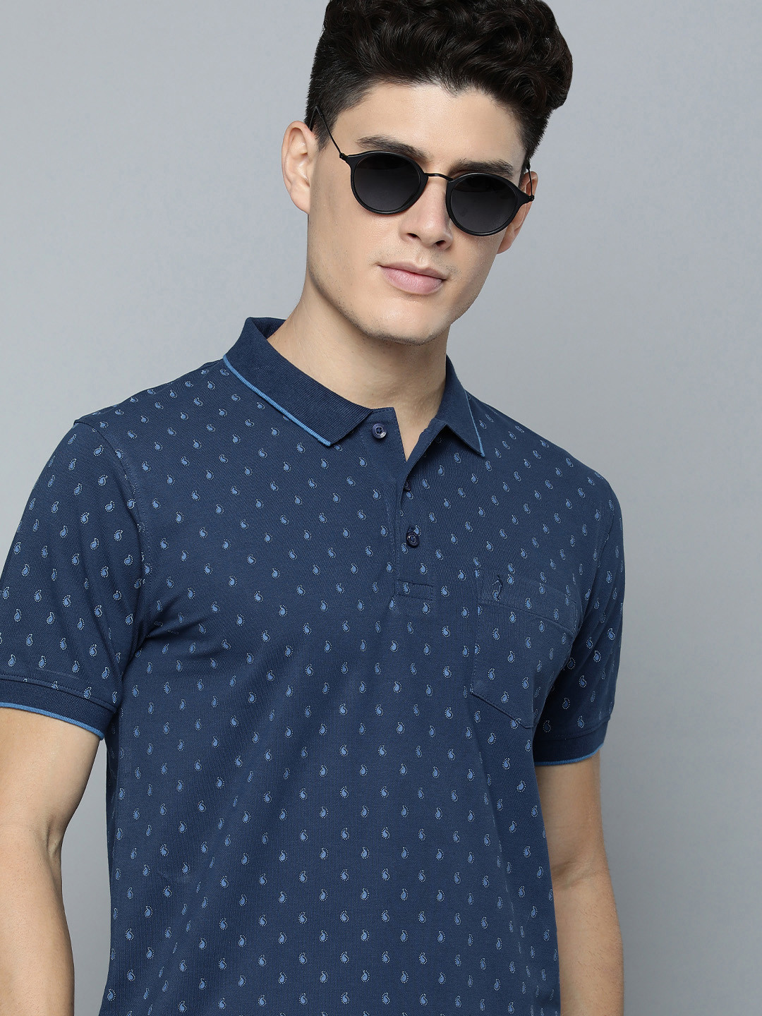 Indian Terrain Paisley Printed Stretch Polo T-shirt