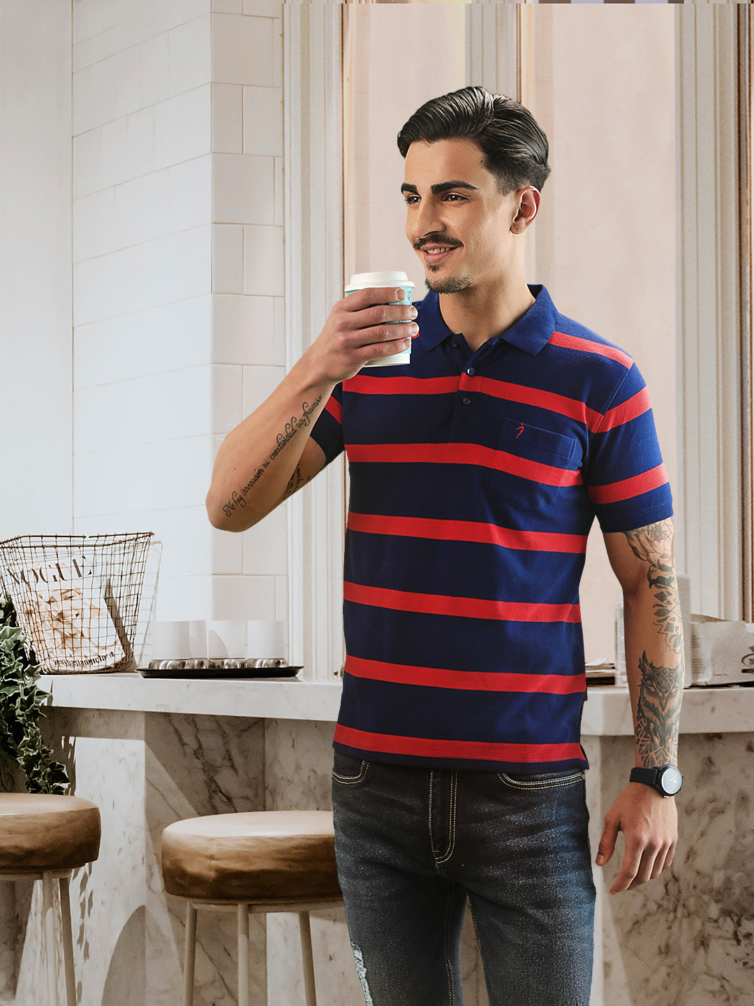 Indian Terrain Striped Polo Collar T-shirt