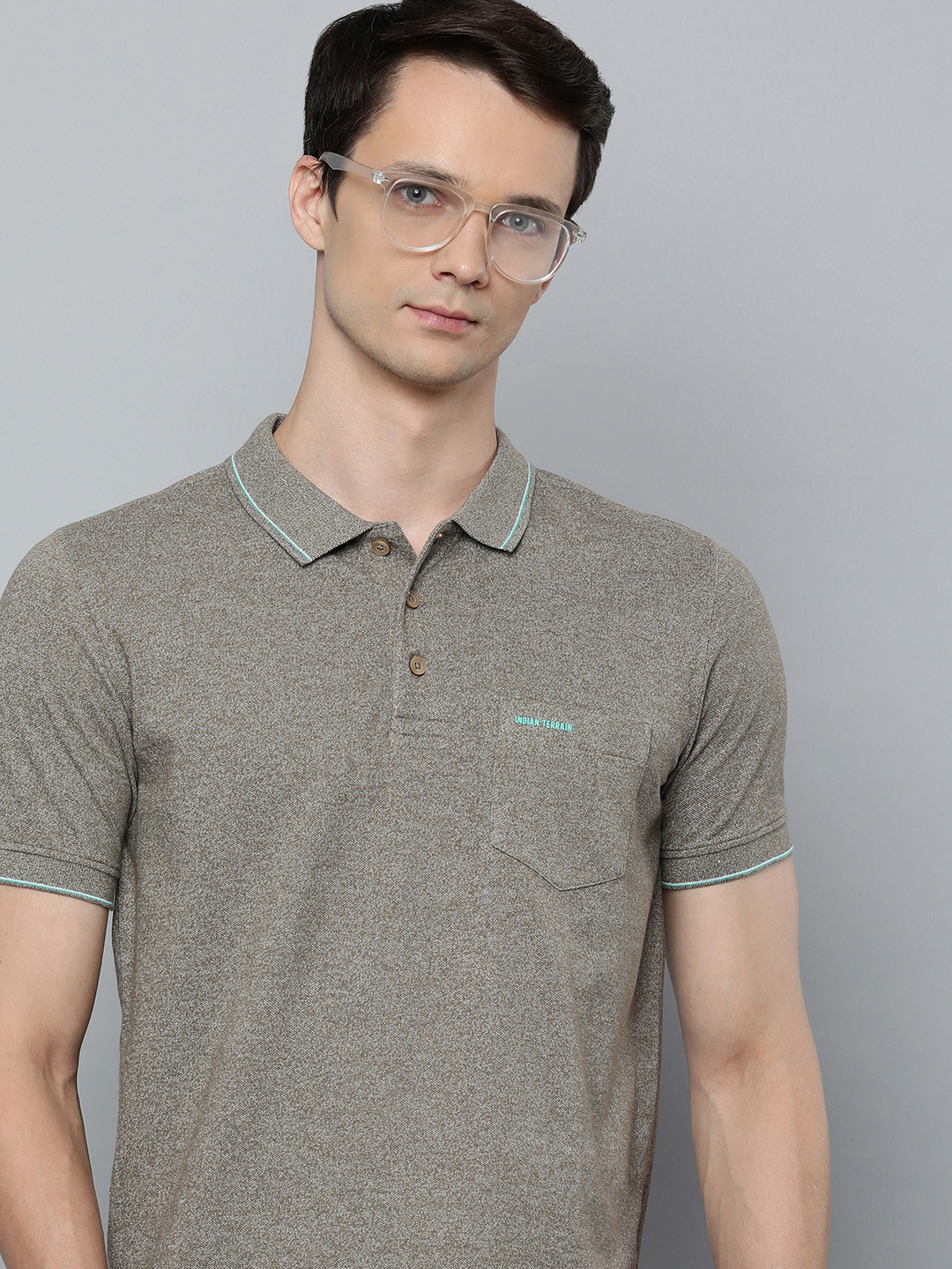 Indian Terrain Men Brown Polo Collar Pure Cotton Slim Fit T-shirt