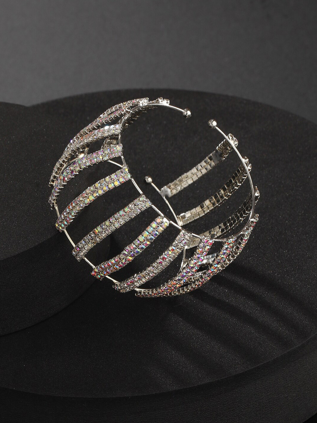 Jazz and Sizzle Silver-Plated Crystals Studded Kada Bracelet