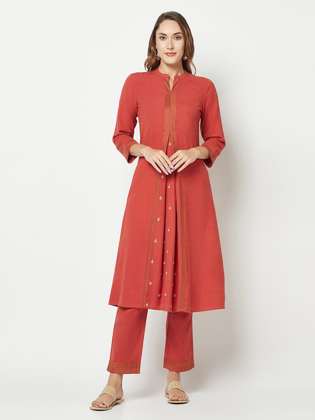BARARA ETHNIC Mandarin Collar A-Line Kurta With Trousers
