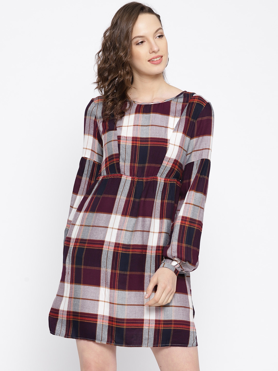 purple checked dress