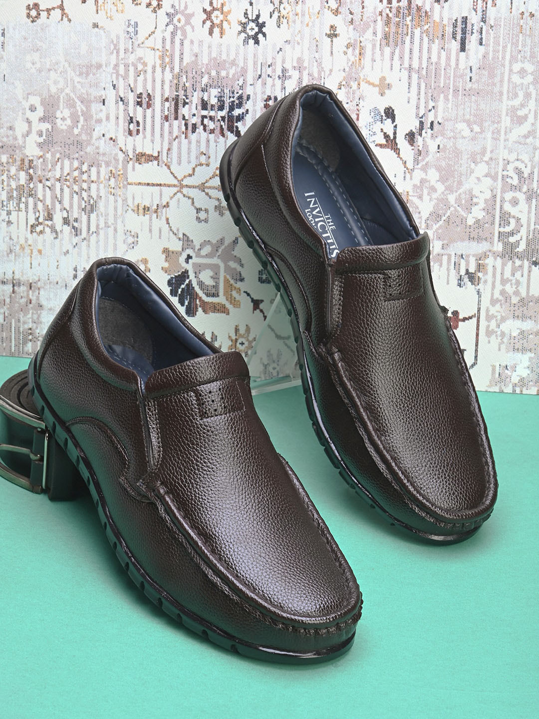 INVICTUS Men Square Toe Textured Formal Slip-On Shoes