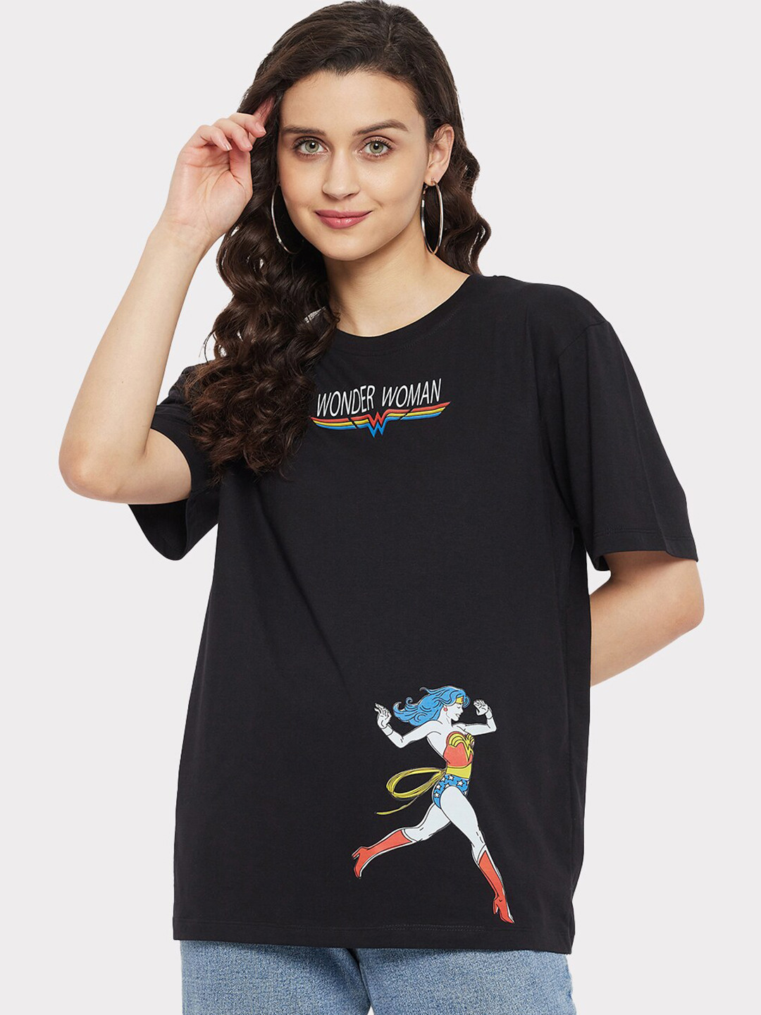 DC by Wear Your Mind Wonder Woman Printed Pure Cotton Loose Fitted T-shirt