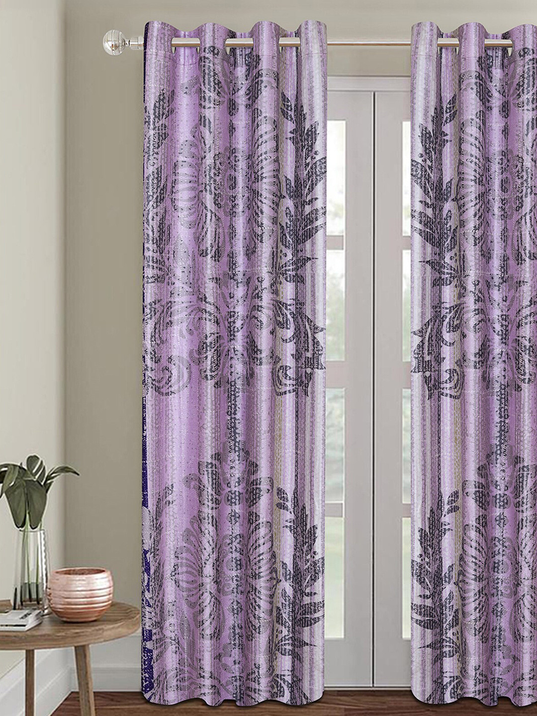ROMEE Lavender & Grey Damask Pattern Room Darkening Door Curtain