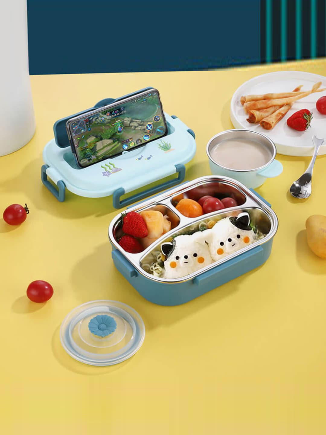 Little Surprise Box LLP Submarine Theme Kids Blue 3 Pcs Stainless Steel Lunch Box & Spoon