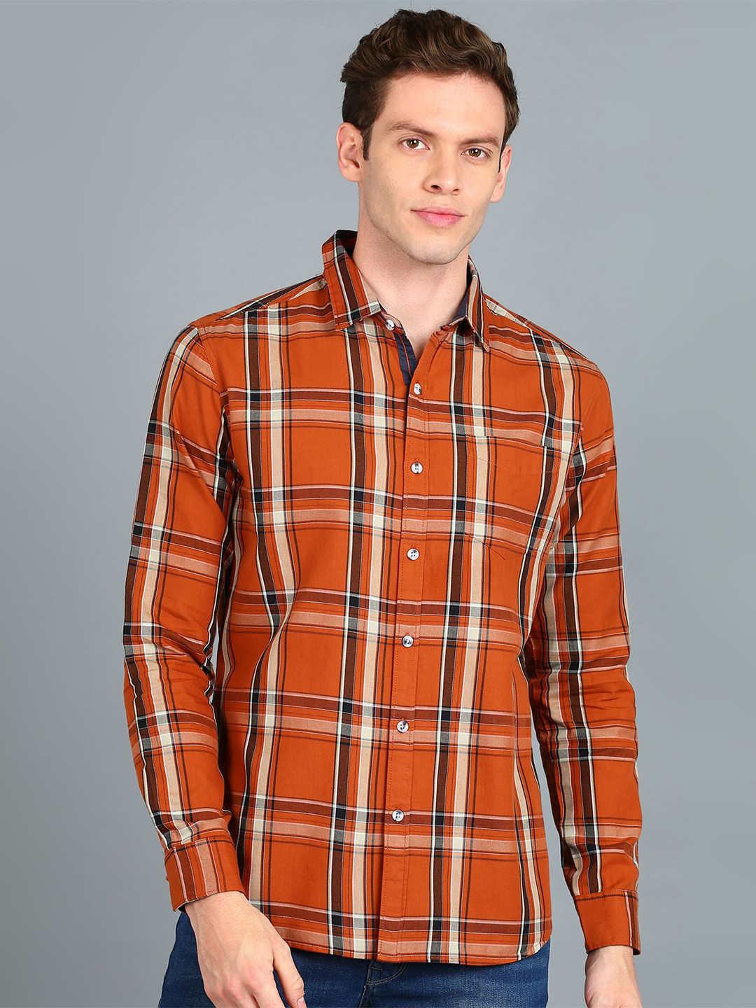 Urbano Fashion Slim Fit Tartan Checked Cotton Casual Shirt