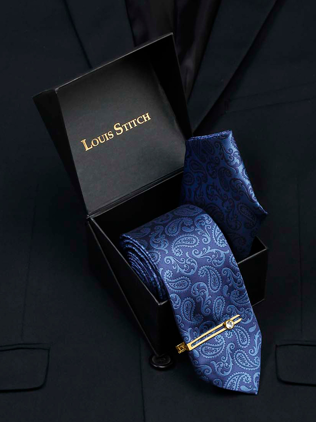 LOUIS STITCH Woven Design Italian Silk Necktie Set