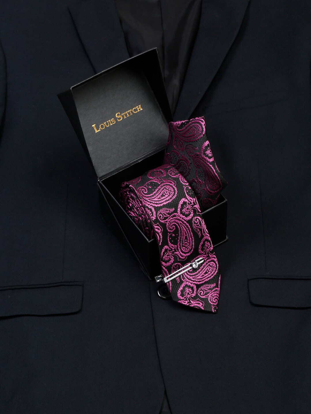 LOUIS STITCH Men Orchid Purple Italian Silk Necktie Accessory Gift Set