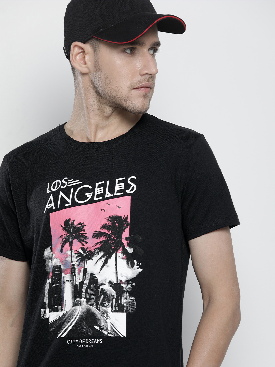 The Indian Garage Co Men Black & Pink Printed T-shirt