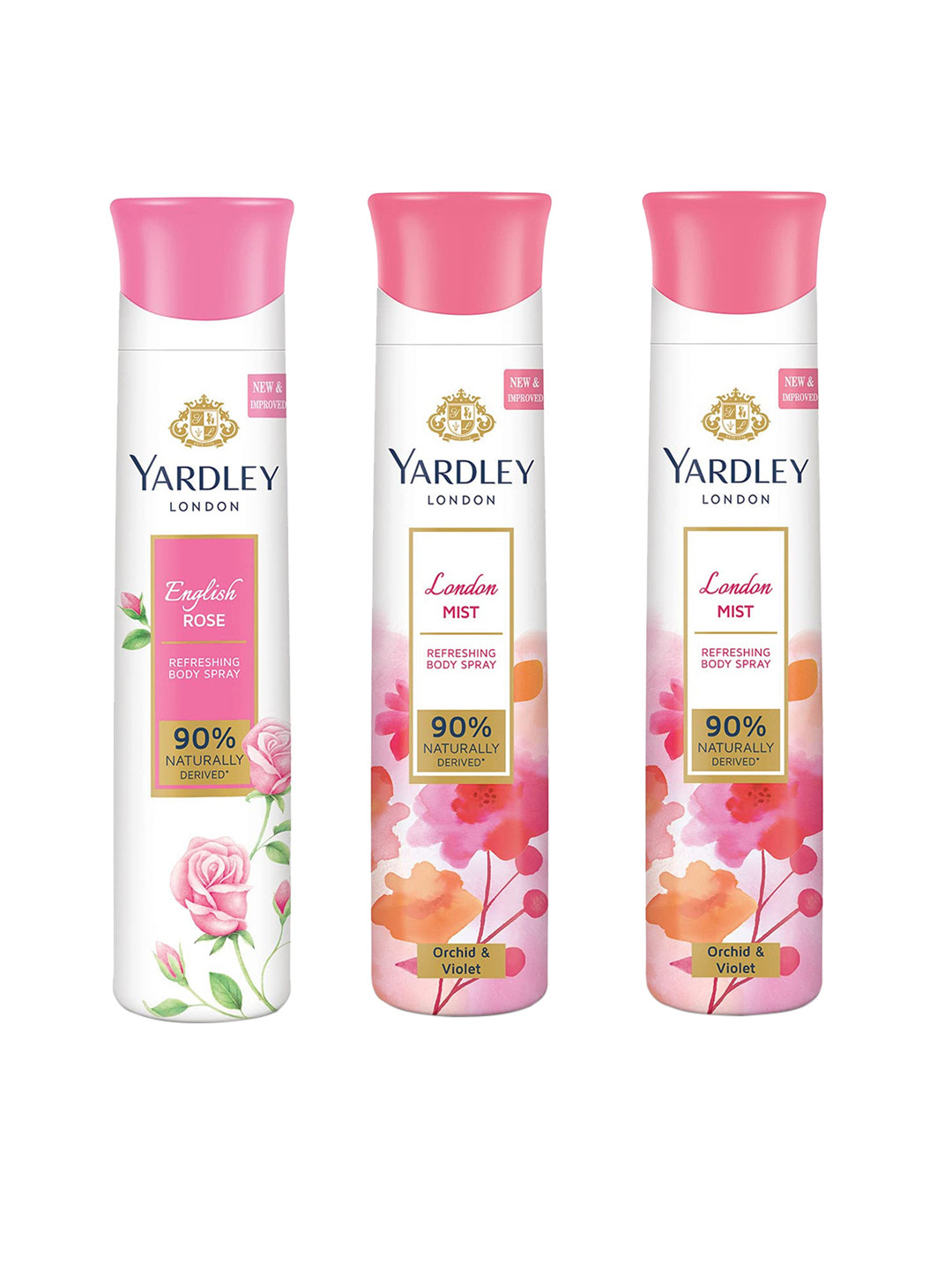 YARDLEY LONDON Women Set of English Rose & 2 London Mist Refreshing Body Sprays-150ml Each
