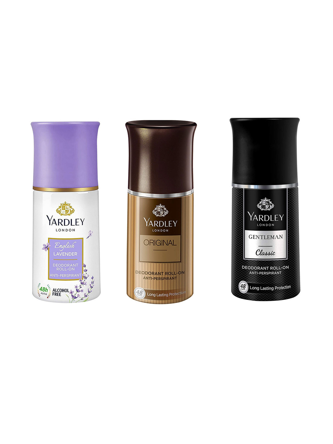 YARDLEY LONDON Set Of 3 Anti-Perspirant & Alcohol-Free Deodorant Roll-Ons - Original - Classic - English Lavender - 50 ml Each
