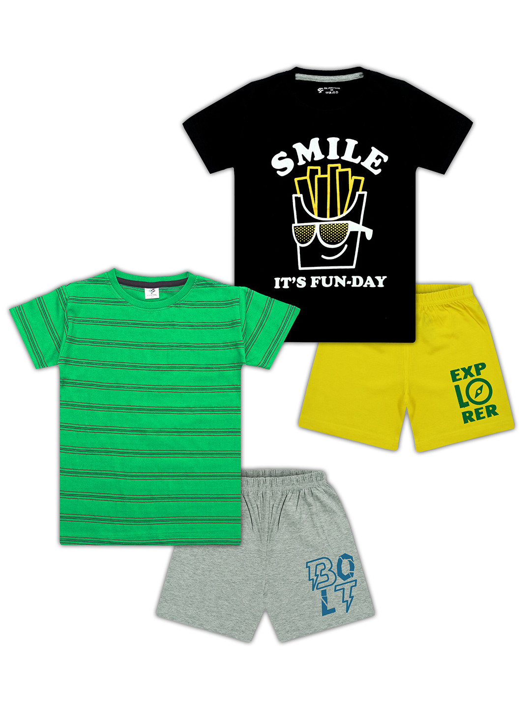 Silver Fang Boys Black & Green Printed T-shirt with Shorts