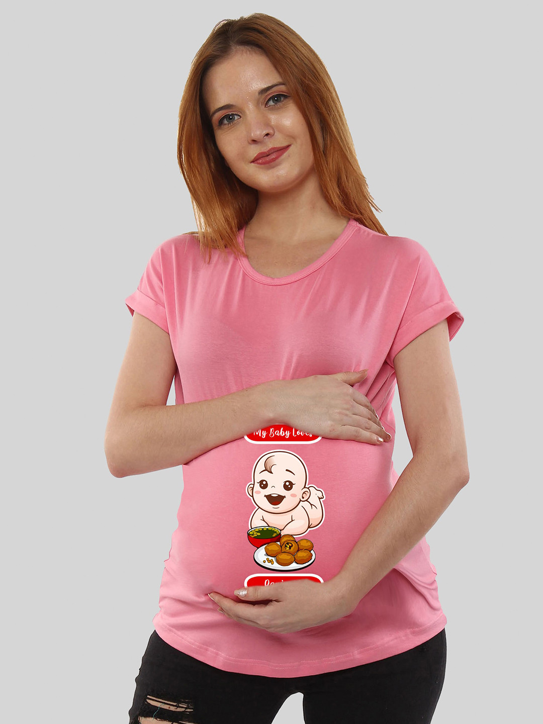 SillyBoom Women Pink Printed V-Neck T-shirt