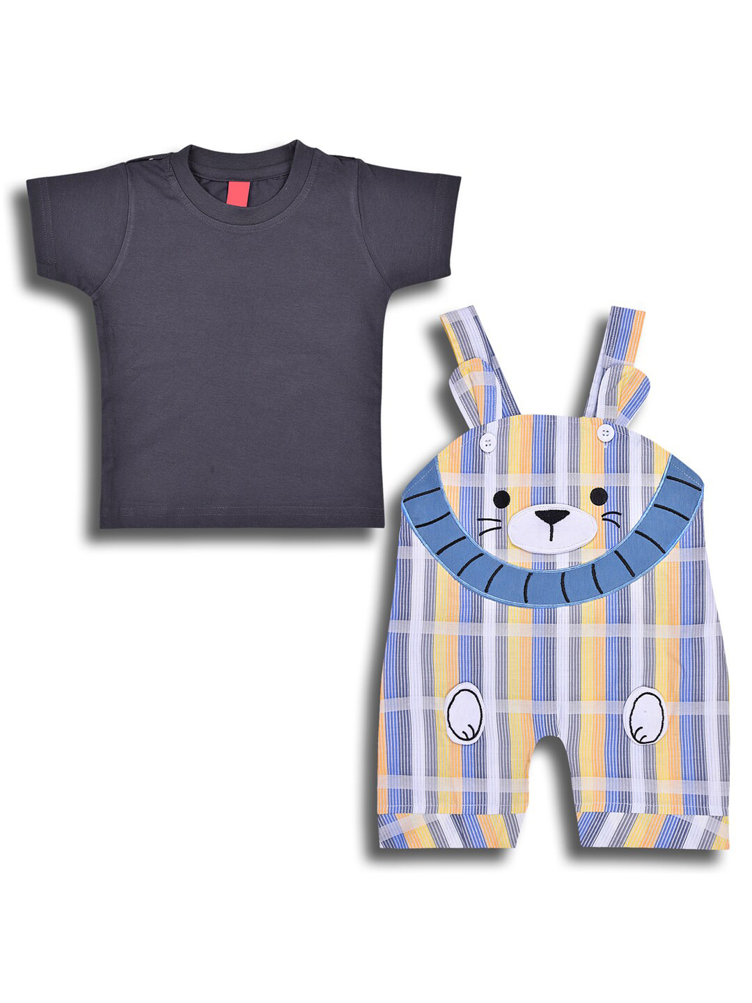 Wish Karo Infant Boys Checked Cotton T-shirt With Dungaree