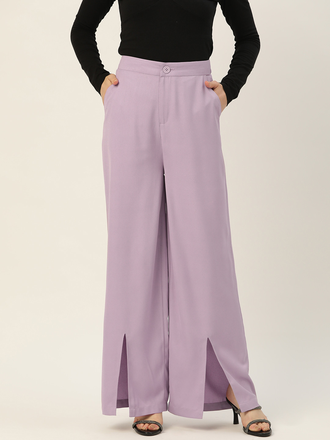 Rue Collection Women Lavender Relaxed Loose Fit High-Rise Trousers
