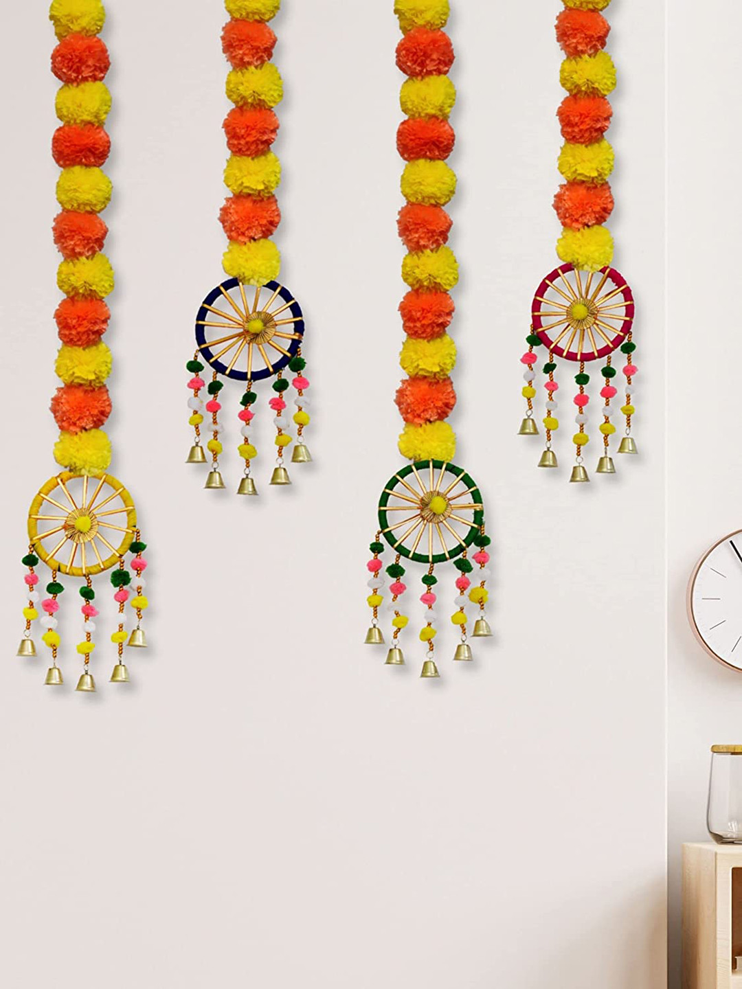 BS AMOR Yellow & Orange 4 Pieces Artificial Marigold Hanging Flowers