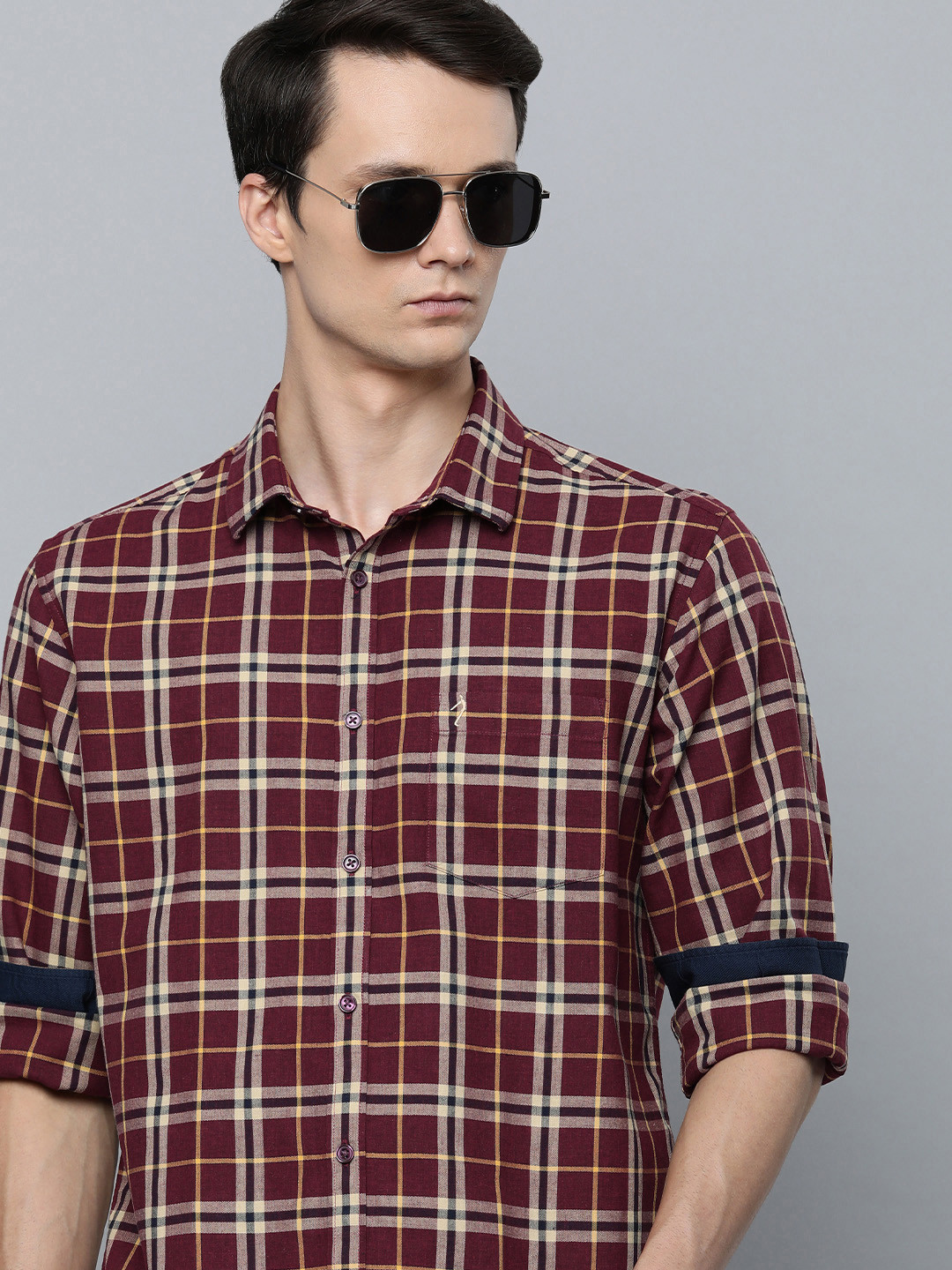 Indian Terrain Men Red Chiseled Slim Fit Tartan Checks Opaque Checked Casual Shirt