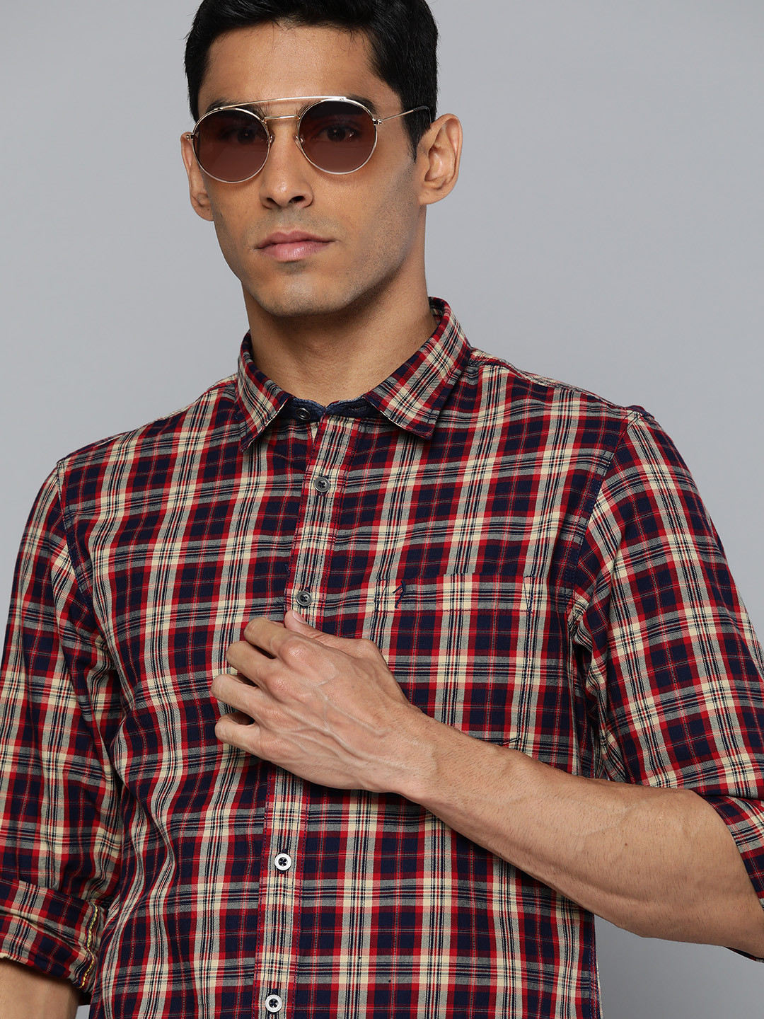 Indian Terrain Chiseled Slim Fit Checked Cotton Shirt