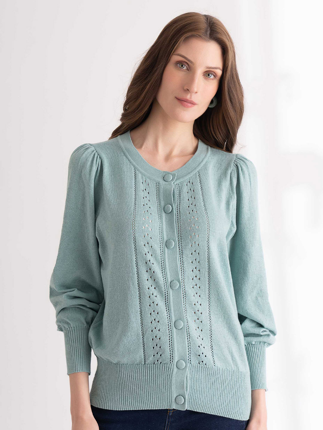 B.Copenhagen Women Ribbed Buttoned Cardigan