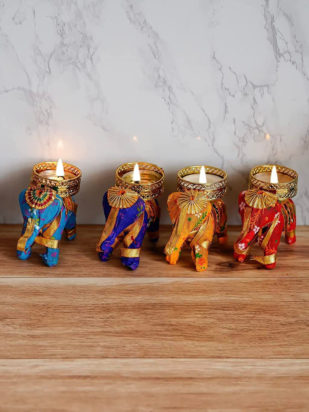 BS AMOR Red & Green 5 Pieces Elephant Tealight Candle Holders