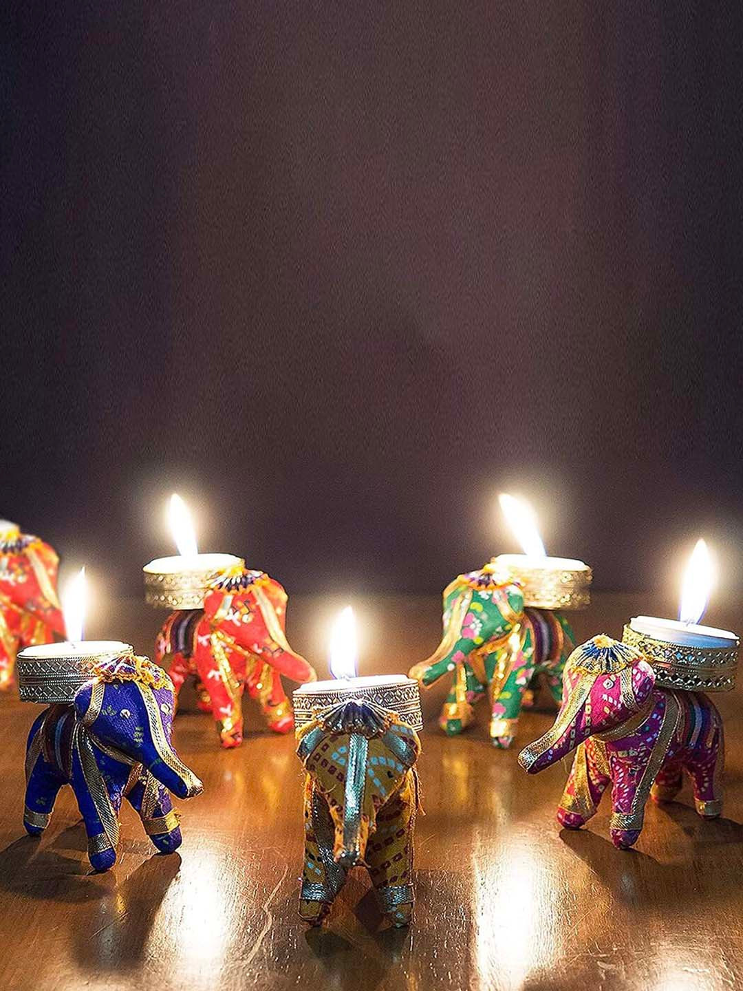 BS AMOR Orange & Blue 4 Pieces Elephant Tealight Candle Holders