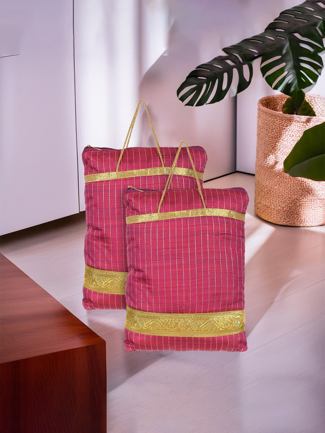 Kuber Industries Pack Of 2 Striped Potli Clutch