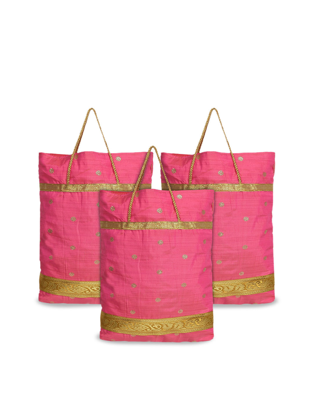 Kuber Industries 3 Pcs Polyester Dot Design Foldable Shopping Tote Hand Bag