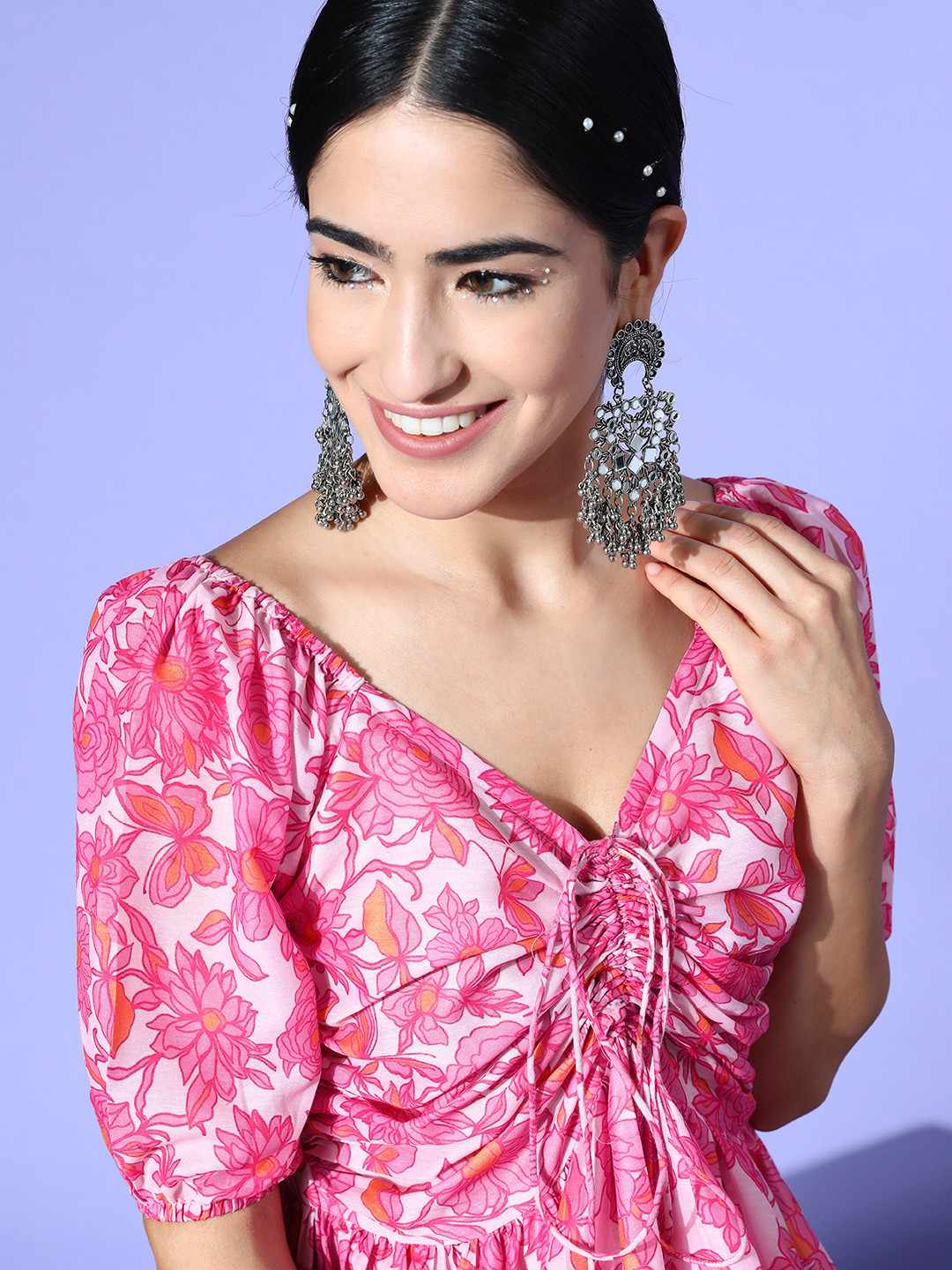 Induss Kalamkari Printed Tie-Up Midi Dress