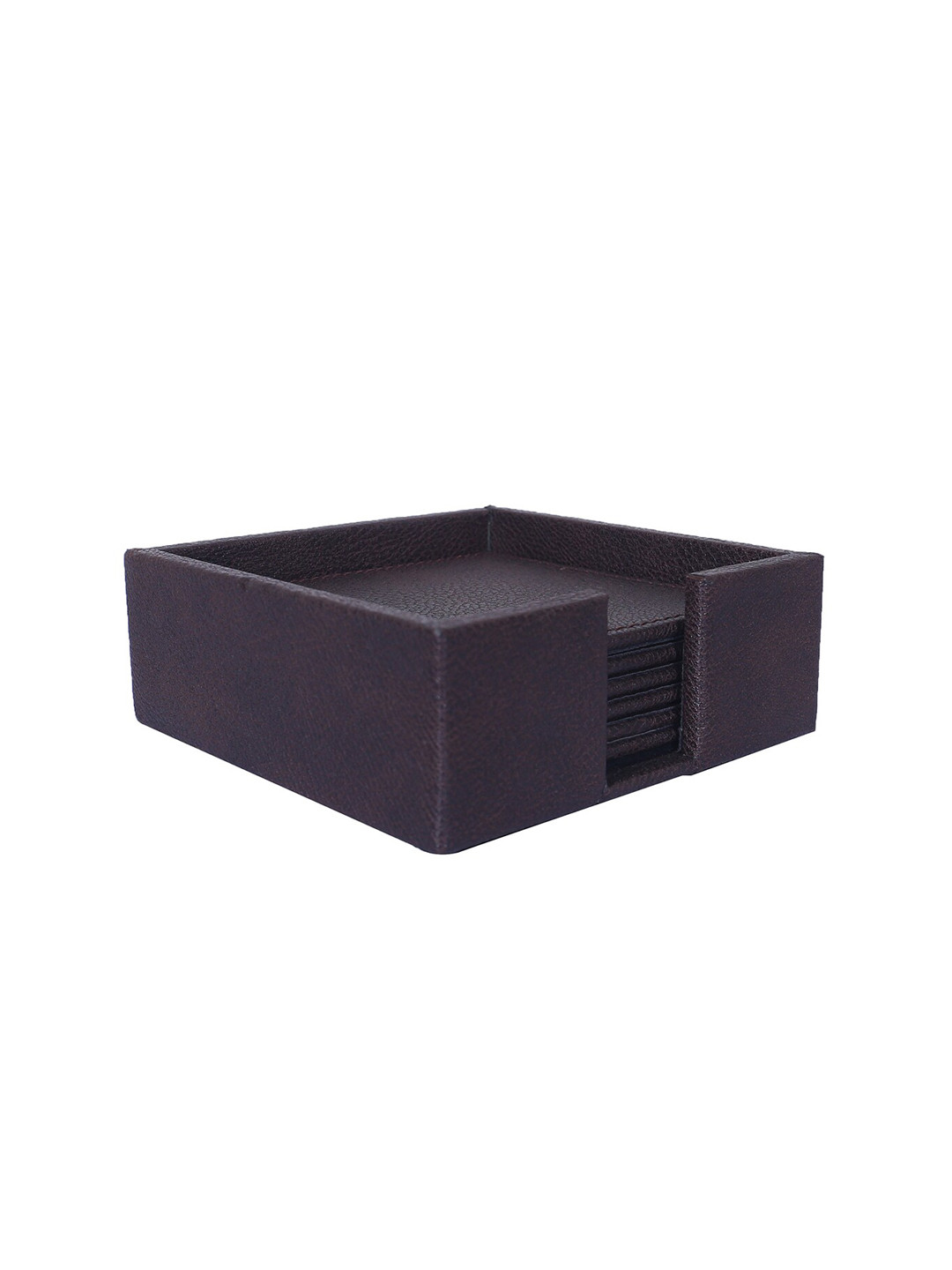 Kuber Industries Blue 6 Pieces Textured Square Leather Coasters With Stand