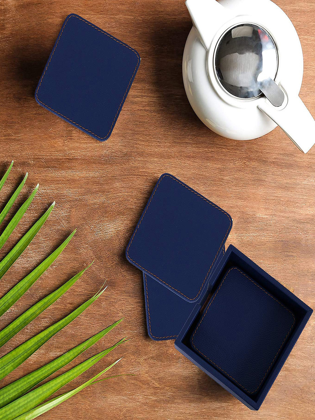 Kuber Industries Set of 6 Leather Heat Insulation Tabletop Coasters With Stand