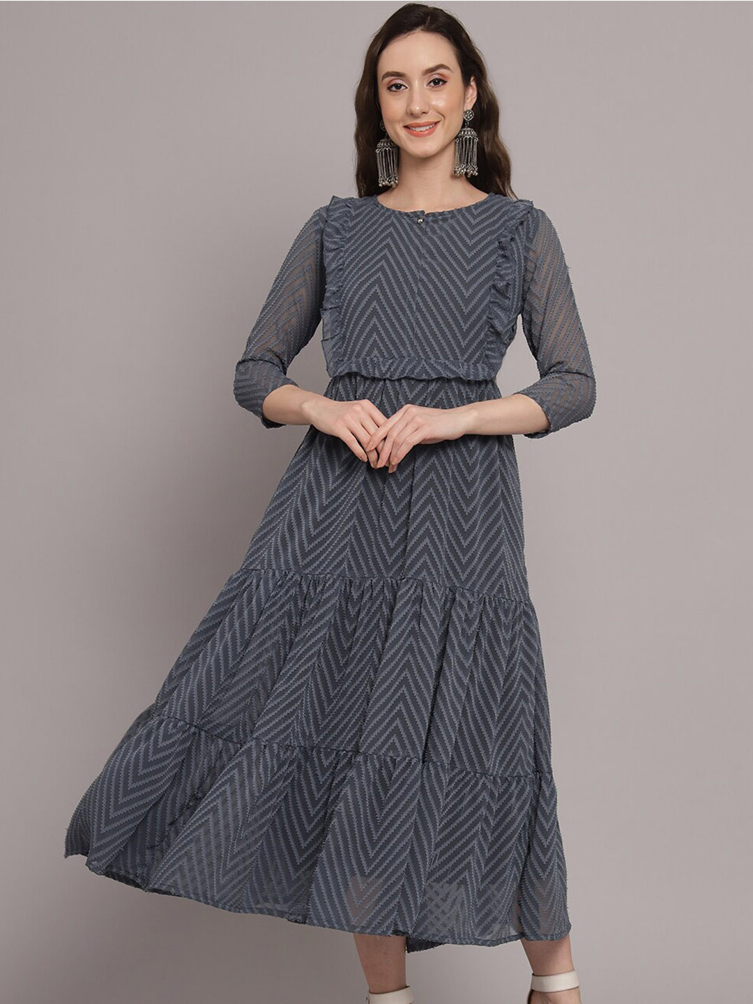 Myshka Chevron Printed Fit & Flare Midi Dress