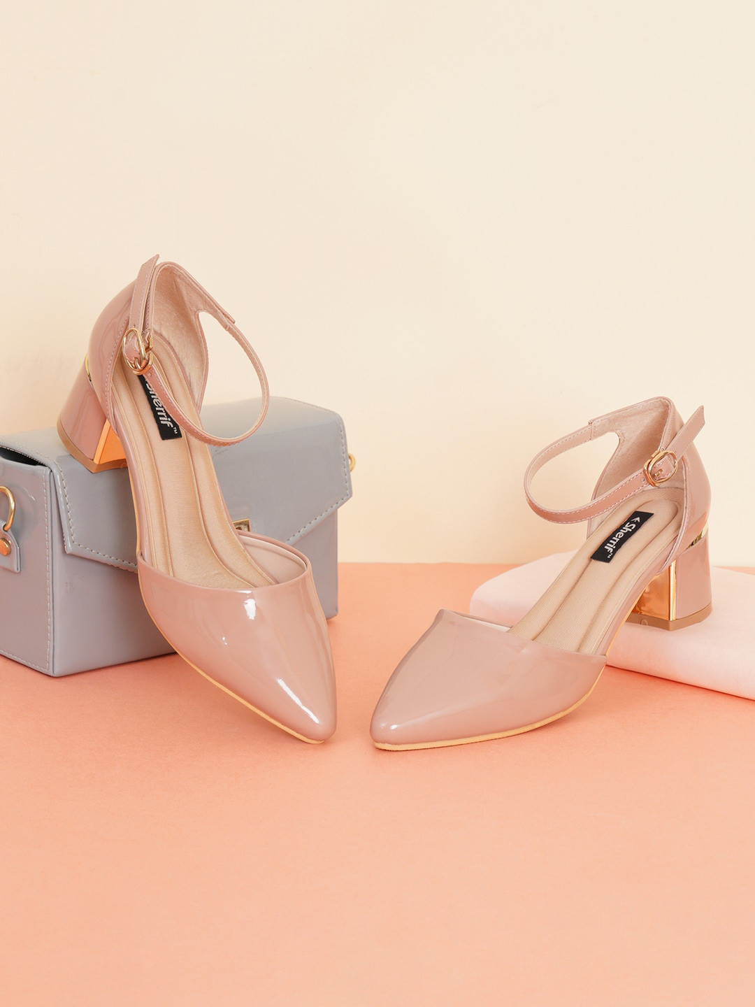 Sherrif Shoes Pointed Toe Block Heels With Ankle Loop