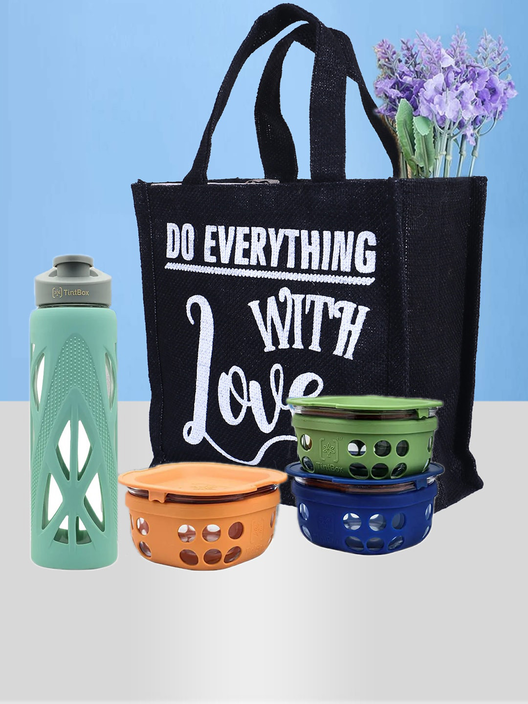 Kuber Industries Set Of 3 Printed Jute Lunch Bags