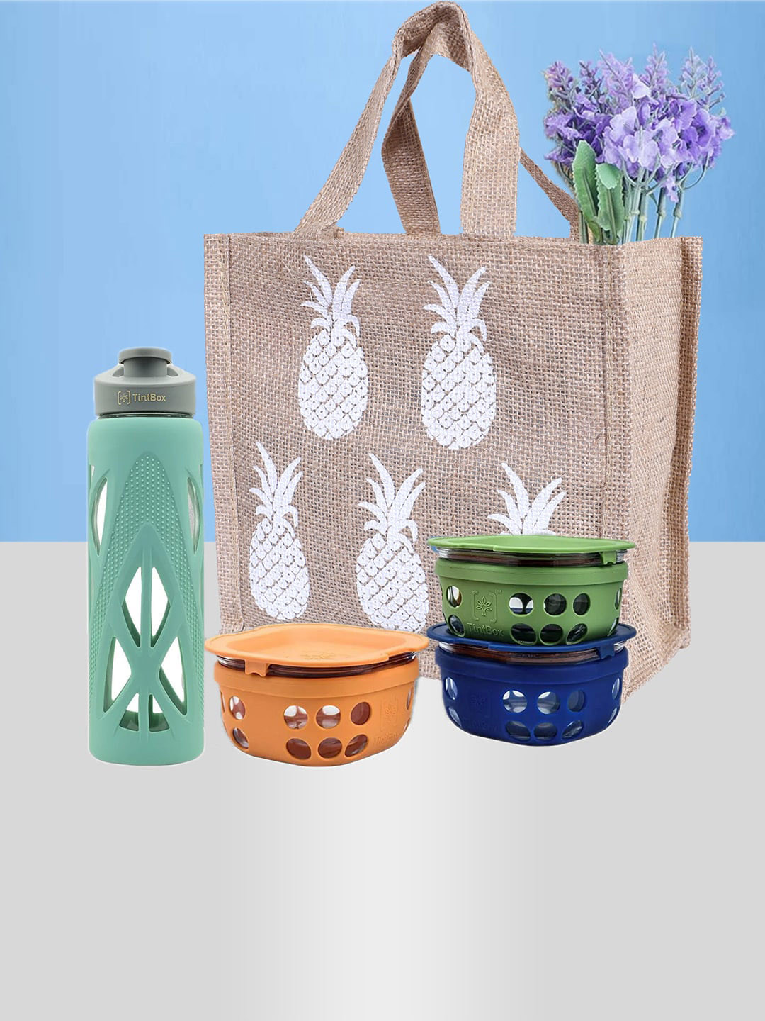 Kuber Industries Set Of 3 Printed Jute Lunch Bags