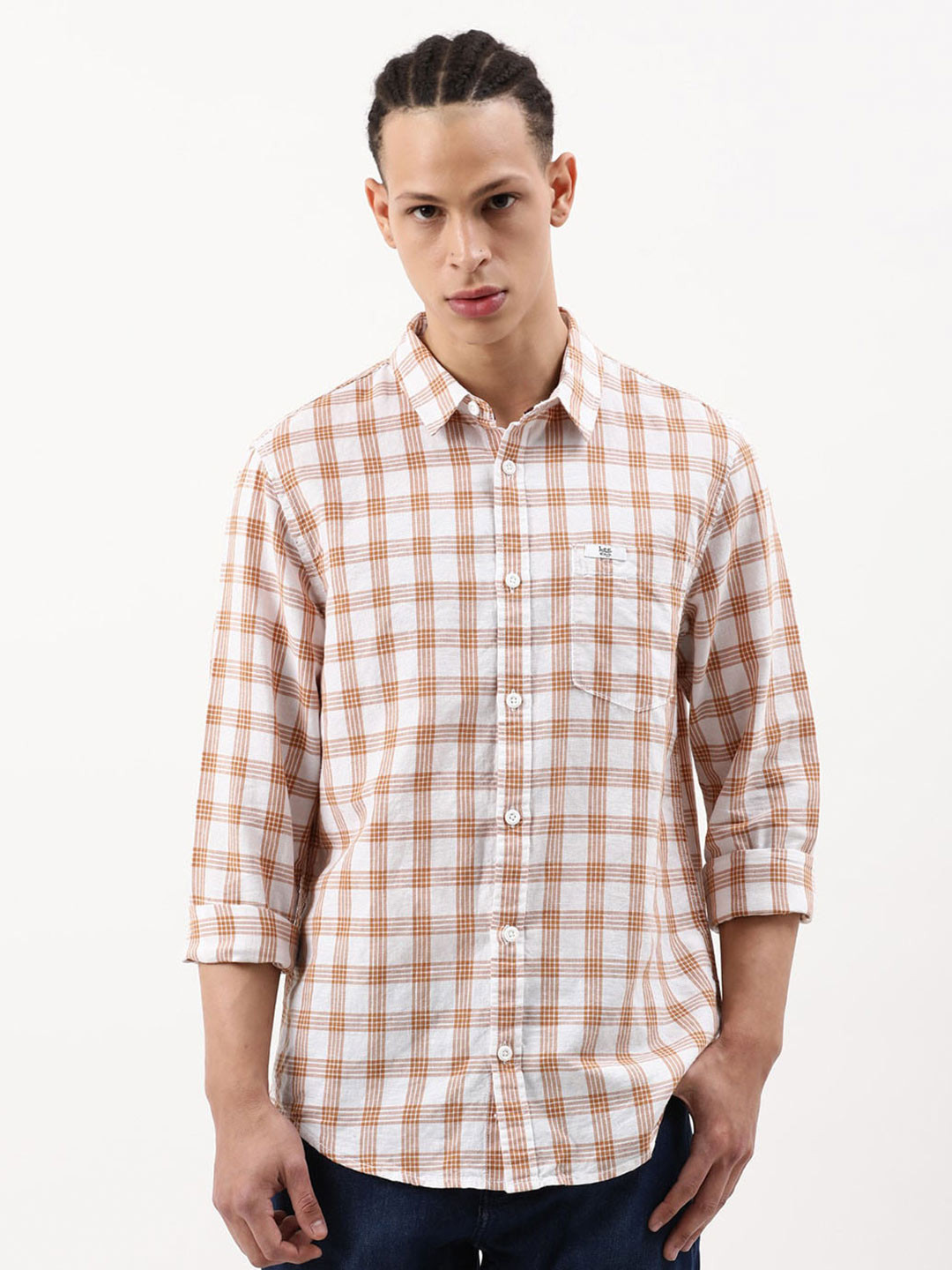 Lee Checks Spread Collar Cotton Casual Shirt