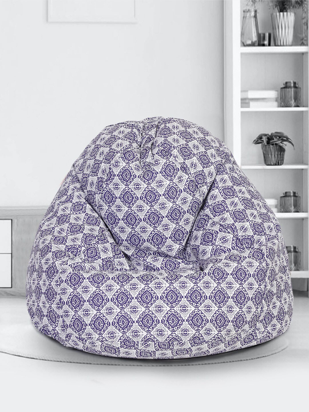 SAKA DESIGNS Blue & White Digital Printed XXL Bean Bag Cover