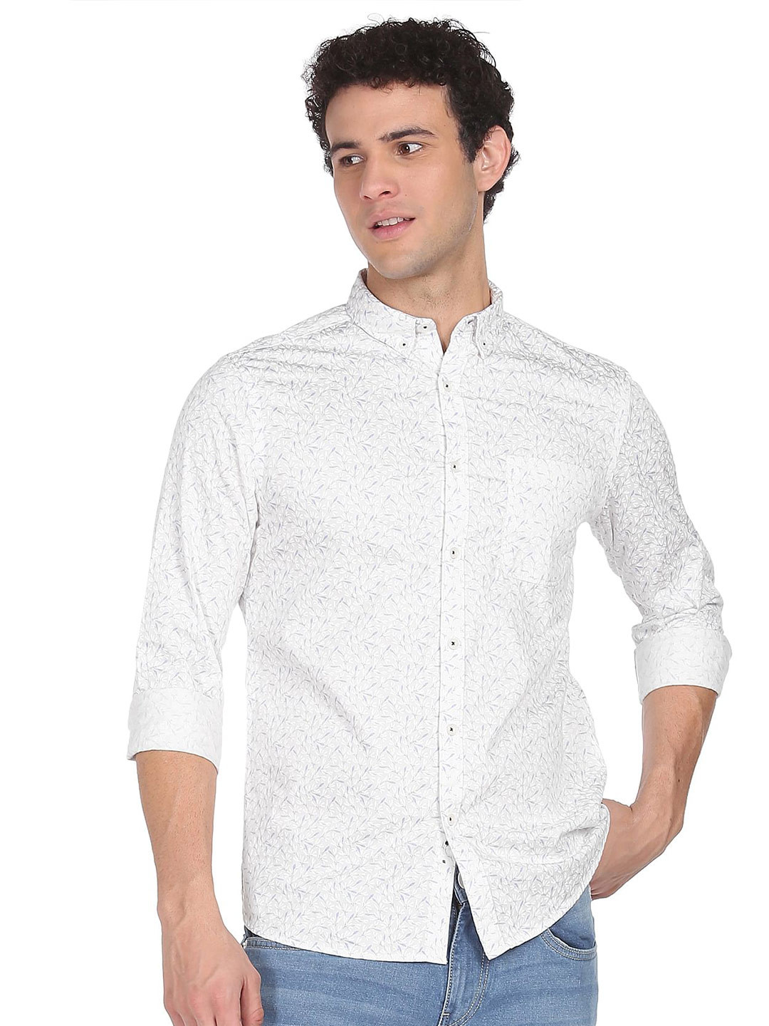 Flying Machine Patch Pocket Floral Print Satin Casual Shirt