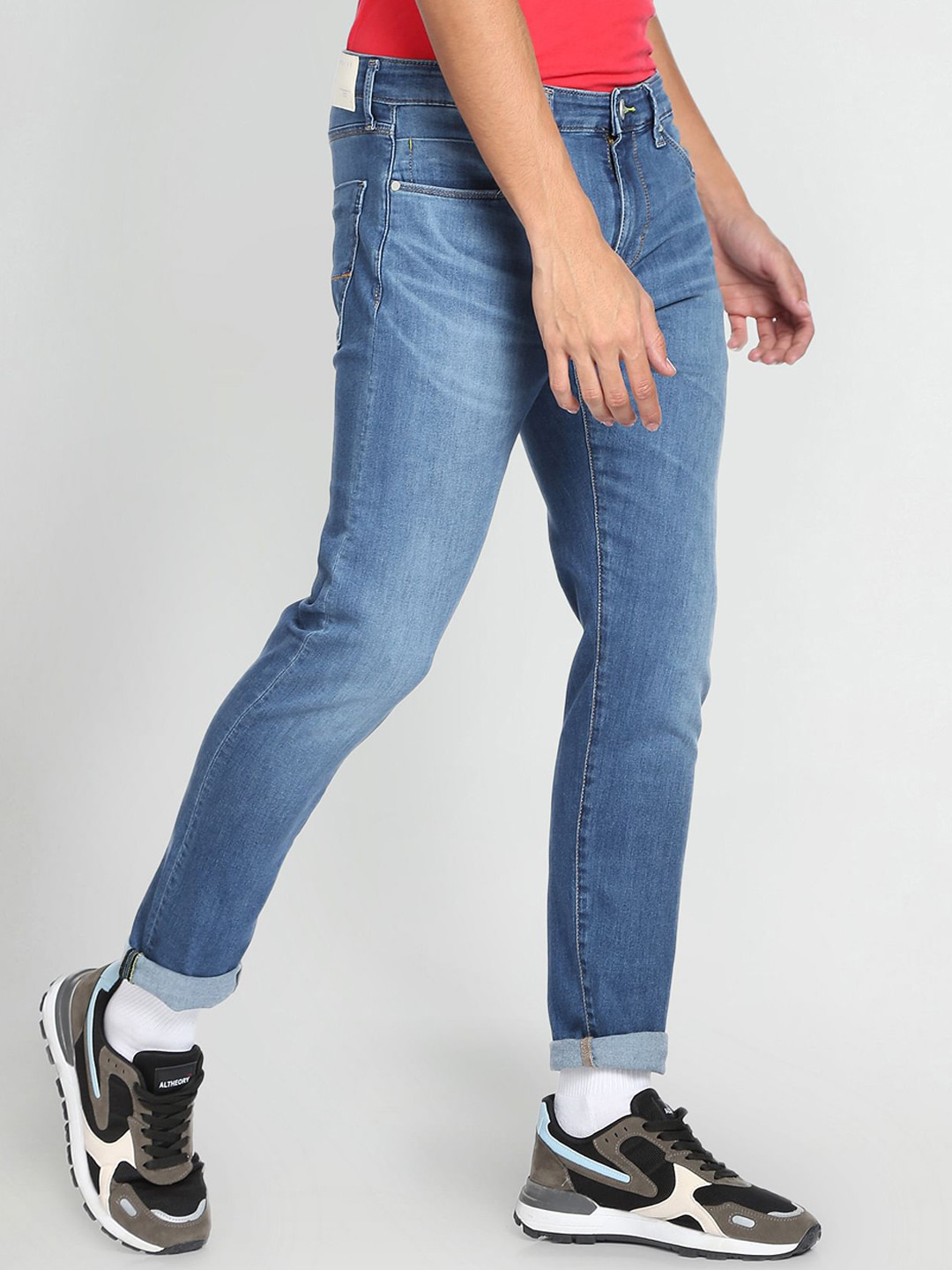 Flying Machine Men Slim Fit Low-Rise Clean Look Cuffed Hem Stretchable Jeans